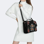 Skull And Moth Print - Leather Satchel Bag