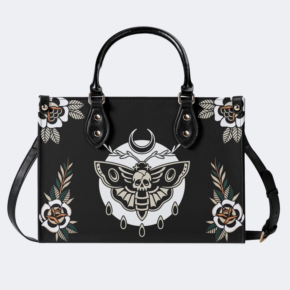 Death Moth Vintage Print - Leather Handbag