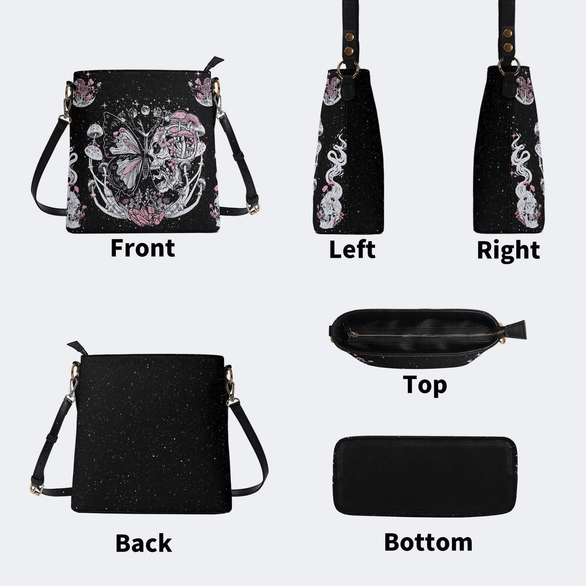 Tarot Skull Butterfly Print - Bucket Bag