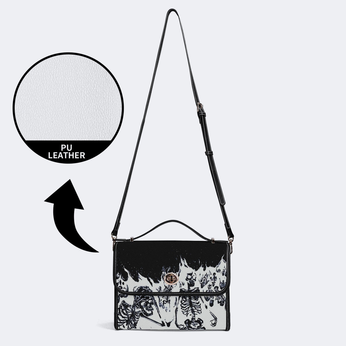 Horror Skull Print - Leather Satchel Bag