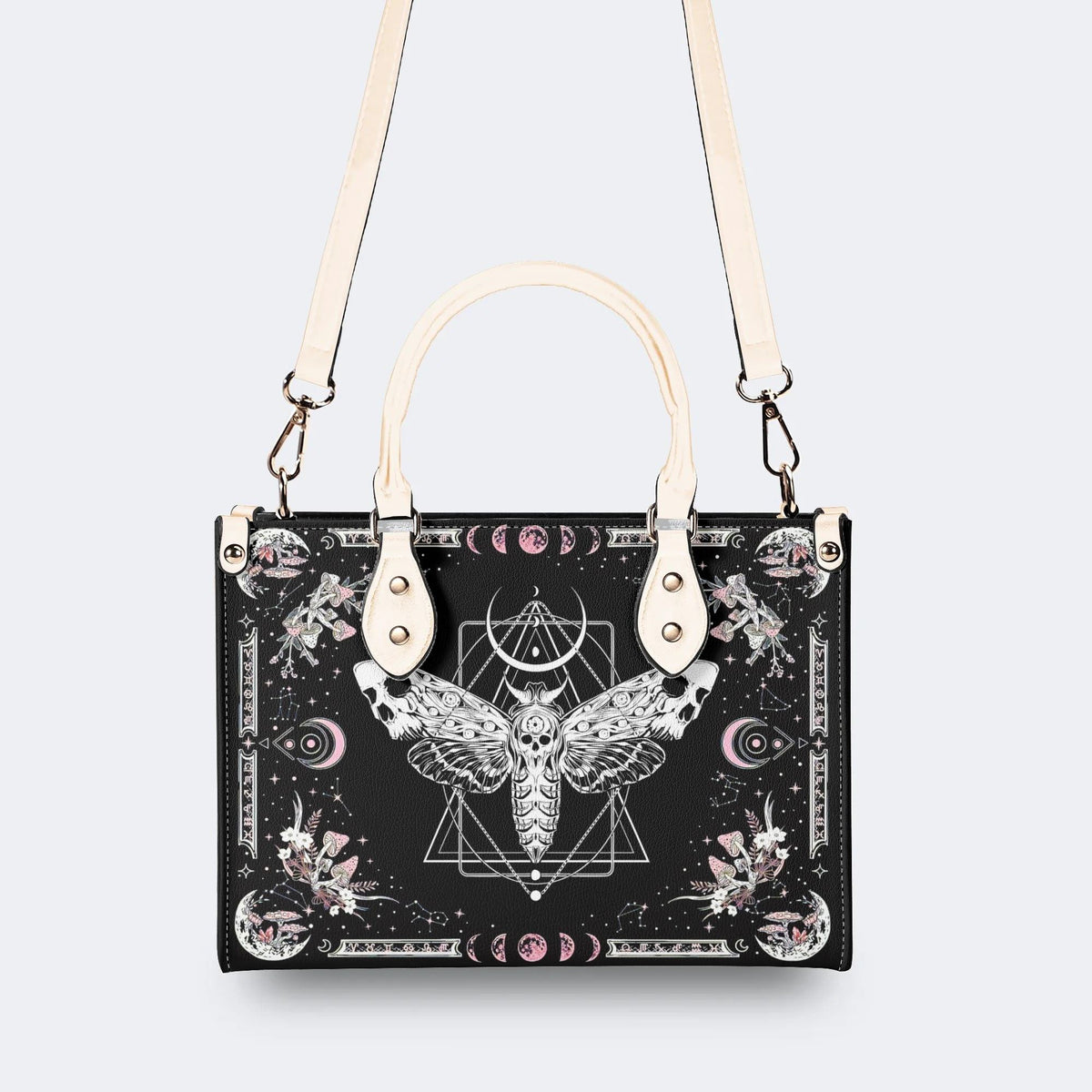 Death Moth & Mushrooms Print - Leather Handbag