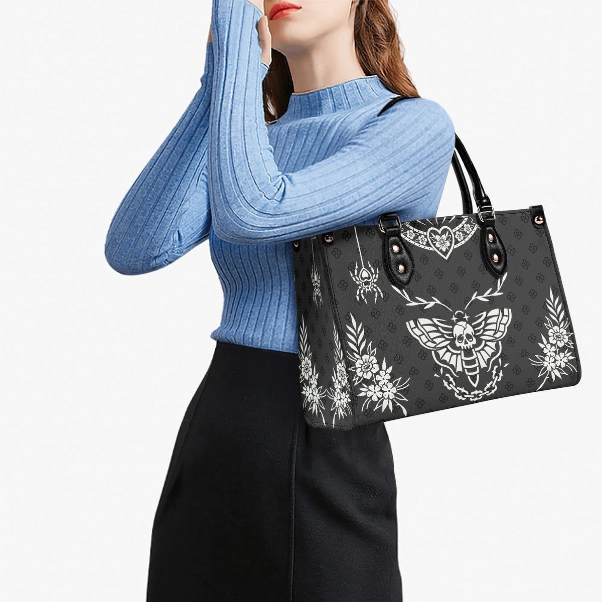 Classic Death Moth Vintage Print - Leather Handbag