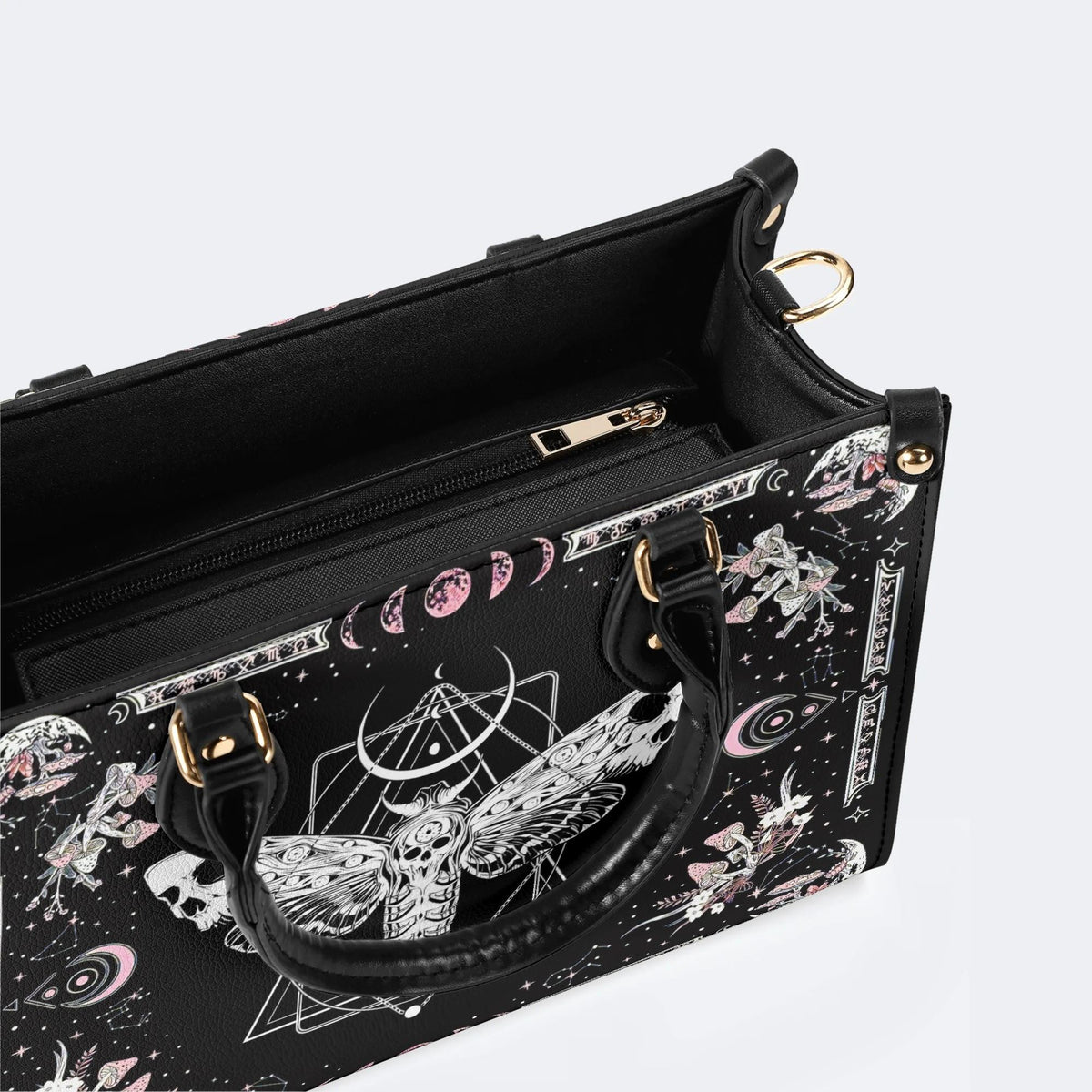 Death Moth & Mushrooms Print - Leather Handbag