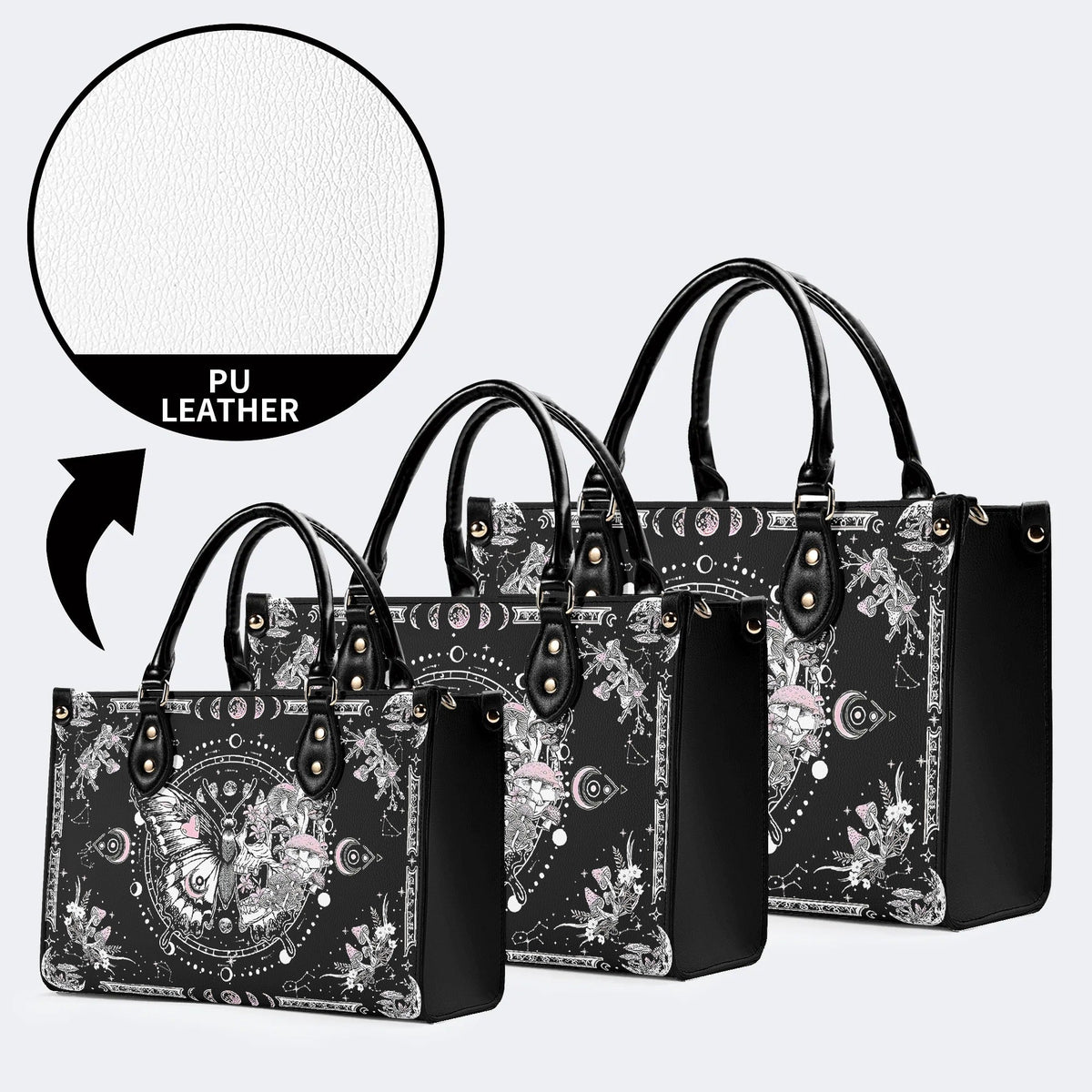 Tarot Skull Butterfly Print - Leather Handbag