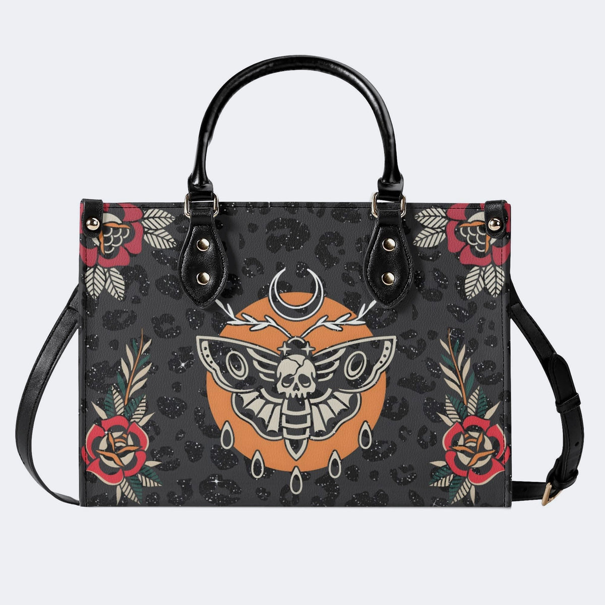 Death Moth Vintage Print - Leather Handbag