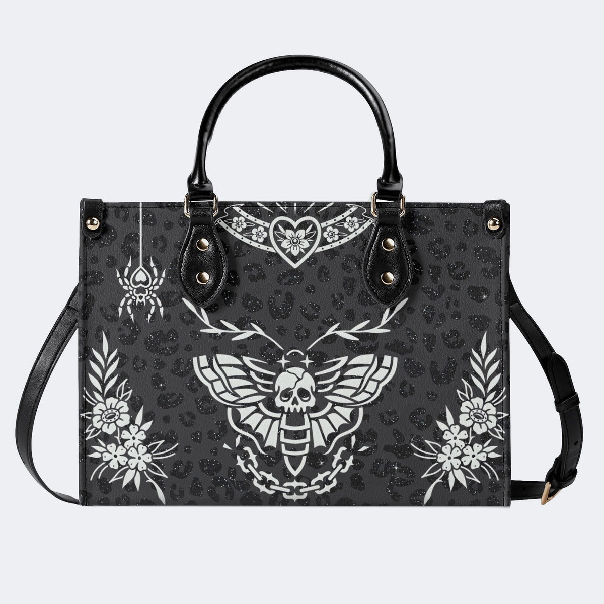 Classic Death Moth Vintage Print - Leather Handbag