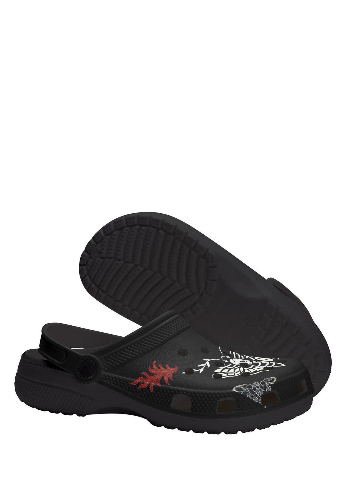 Bottom sole view of Whispers In Bloom Slippers in black with textured grip outsole