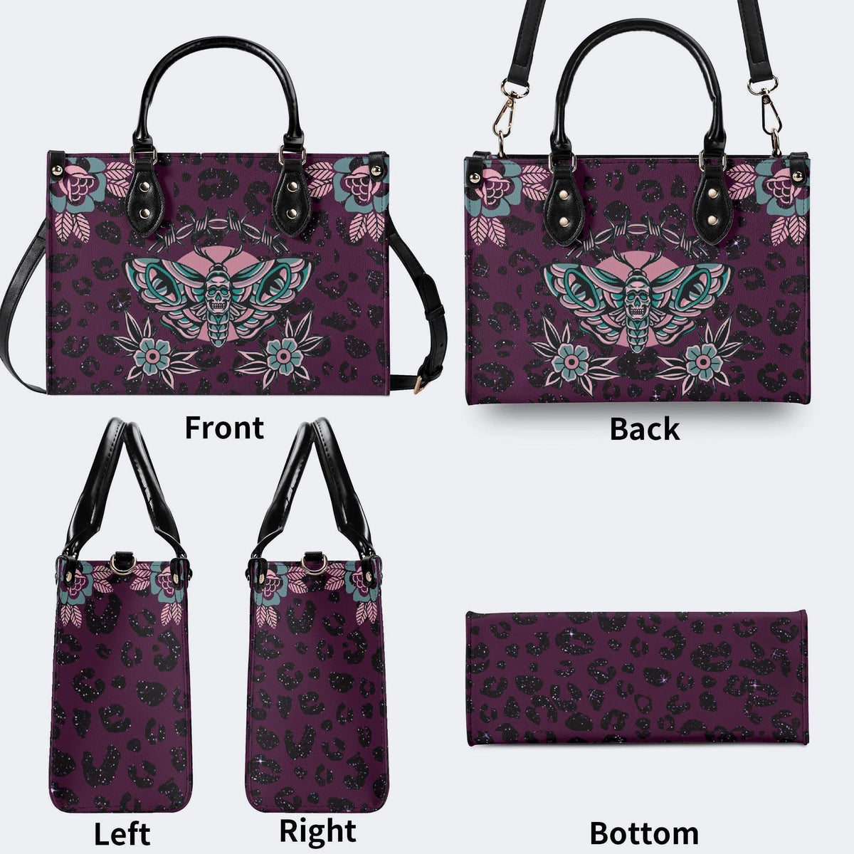 Death Moth Vintage Print - Leather Handbag
