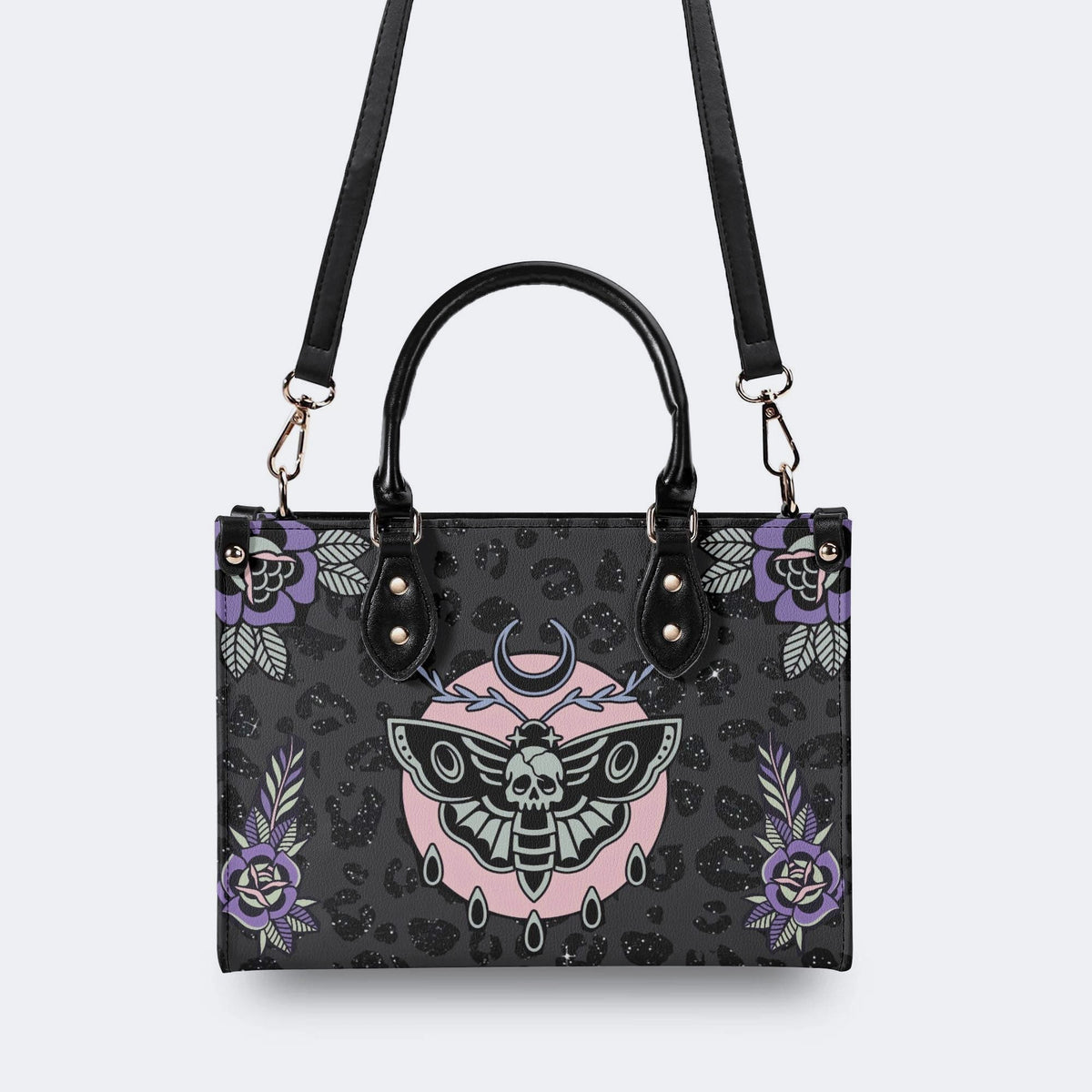 Death Moth Vintage Print - Leather Handbag