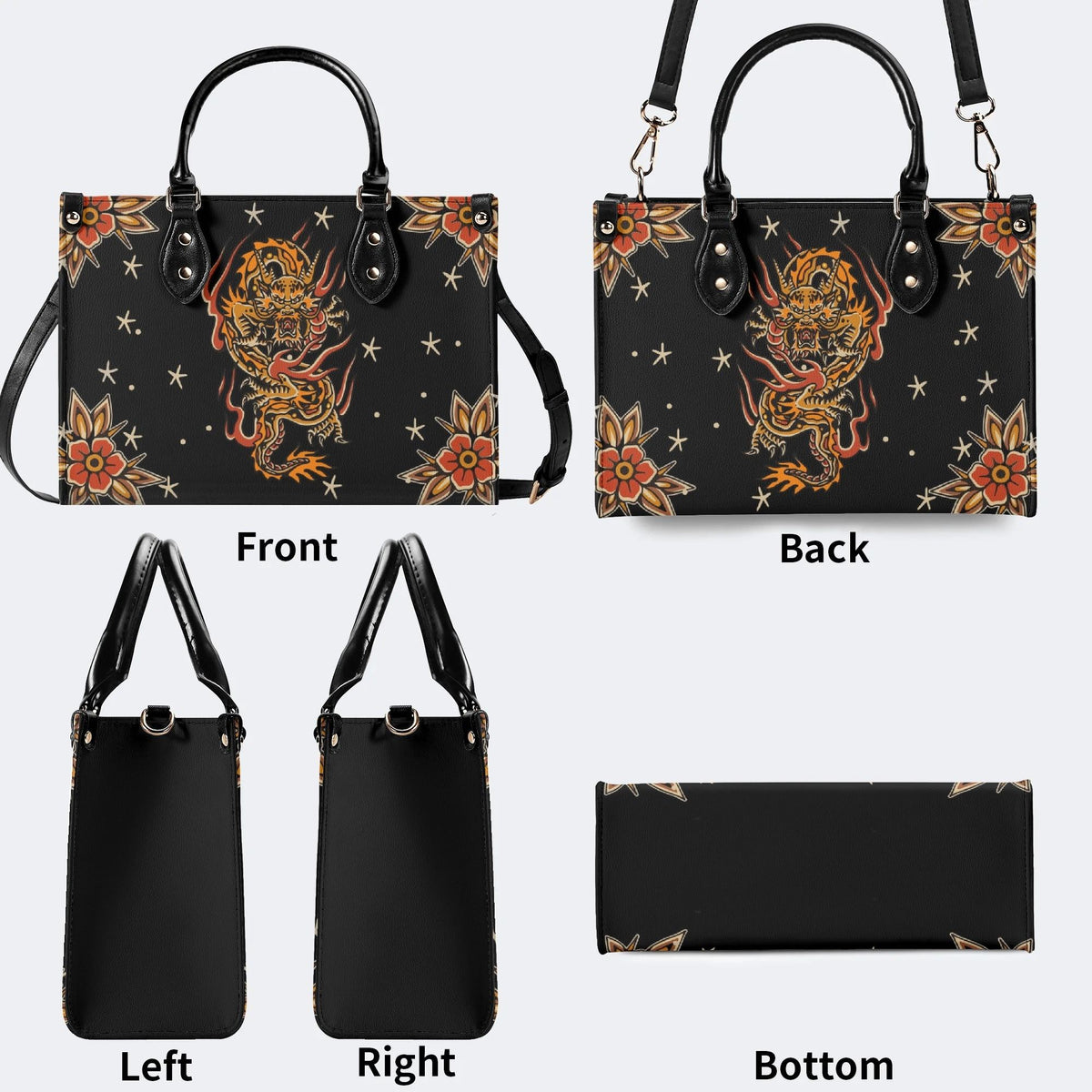 Traditional Dragon Print - Leather Handbag