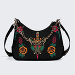 Sword And Moth Print - Leather Crossbody Bag