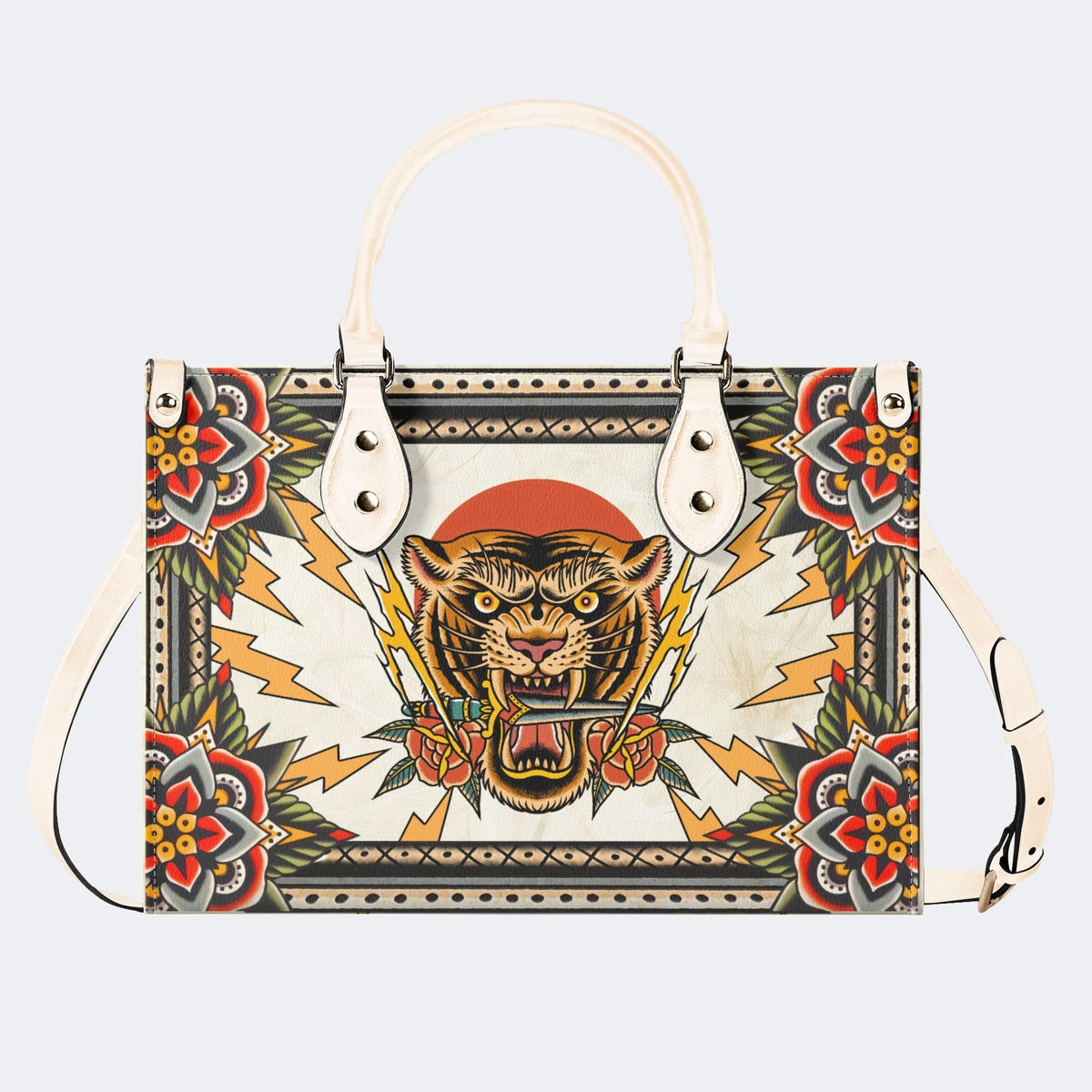 Tiger Holding Sword - Leather Handbag
