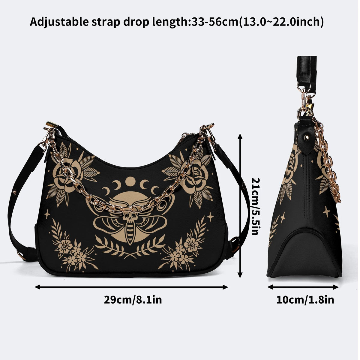 Skeleton Moth Under The Moon - Leather Crossbody Bag