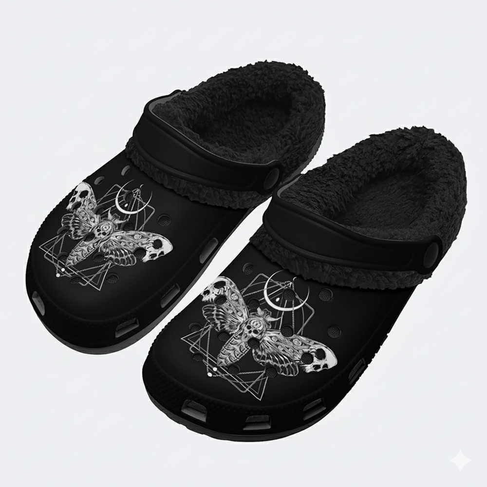 Surreal Death Moth - Fur Lined Slippers/Sandals
