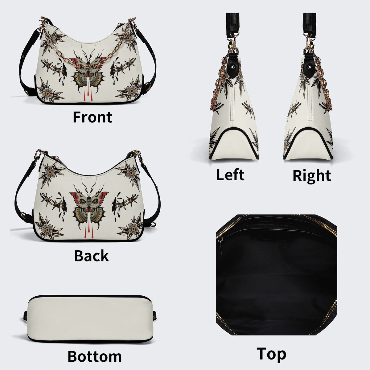 Death Moth And Flowers Print - Leather Crossbody Bag