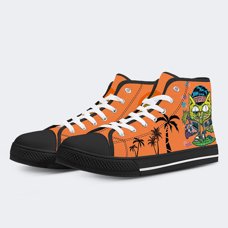Unisex Skateboarding Cat Print - High Top Canvas