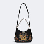 Grim Reaper Flowers Print - Leather Crossbody Bag