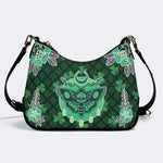 Green Plaid Death Moth - Leather Crossbody Bag