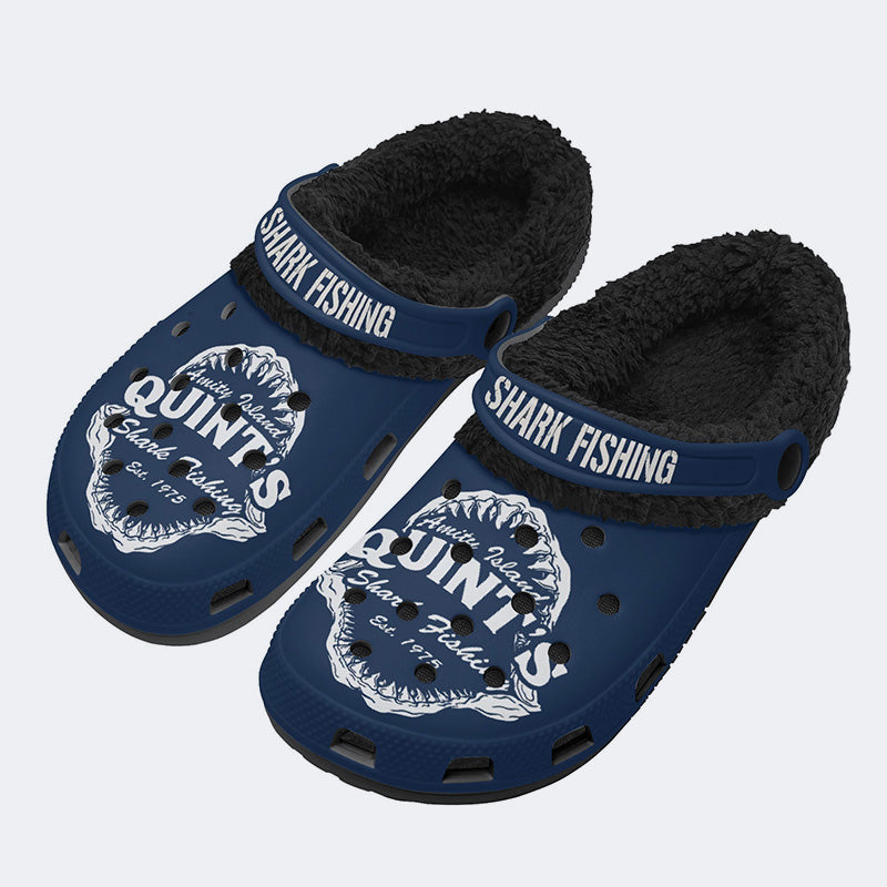 Quint's Shark Fishing Jaws Print - Fur Lined Slippers/Sandals