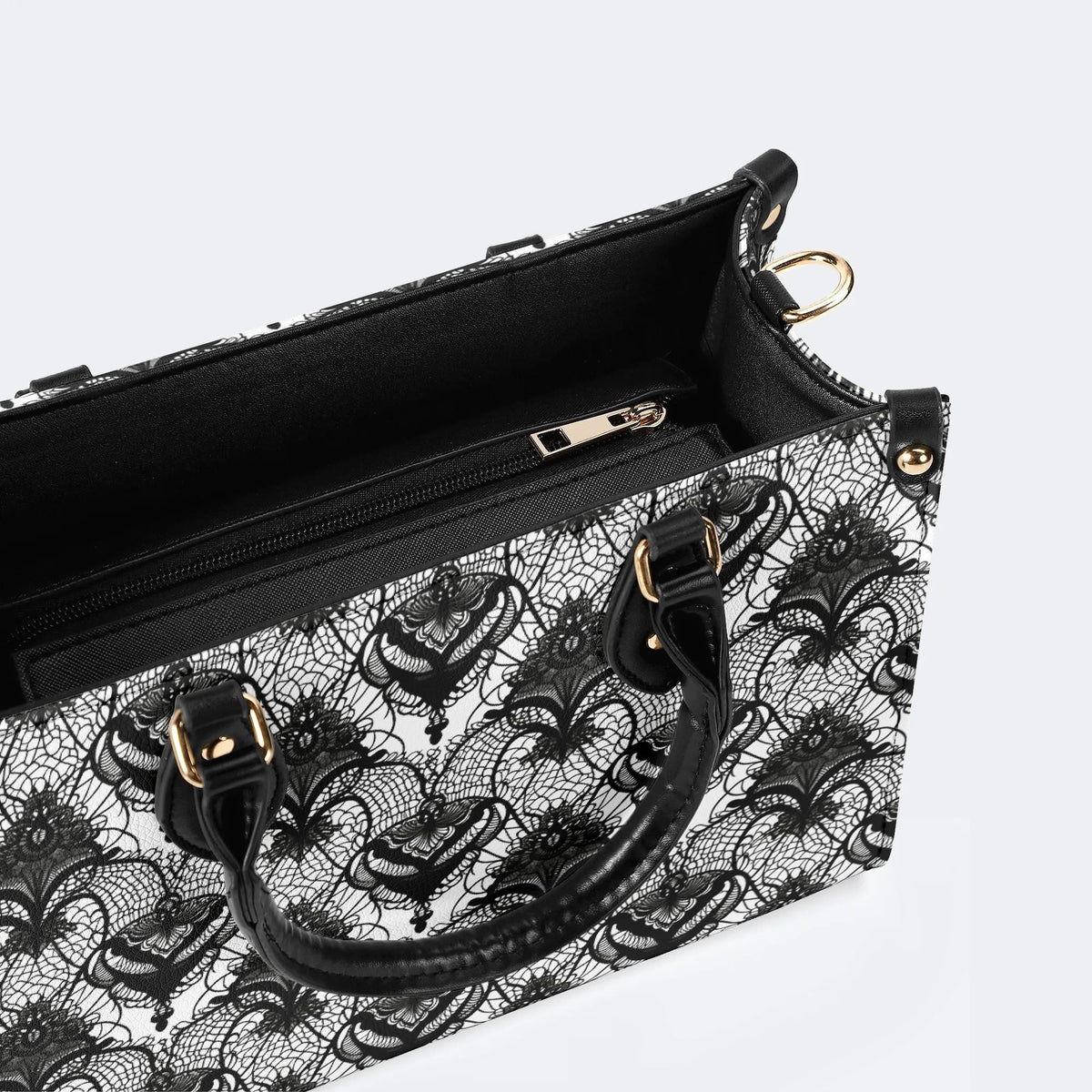 Retro Gothic Black Stripe Lace - Leather Handbag