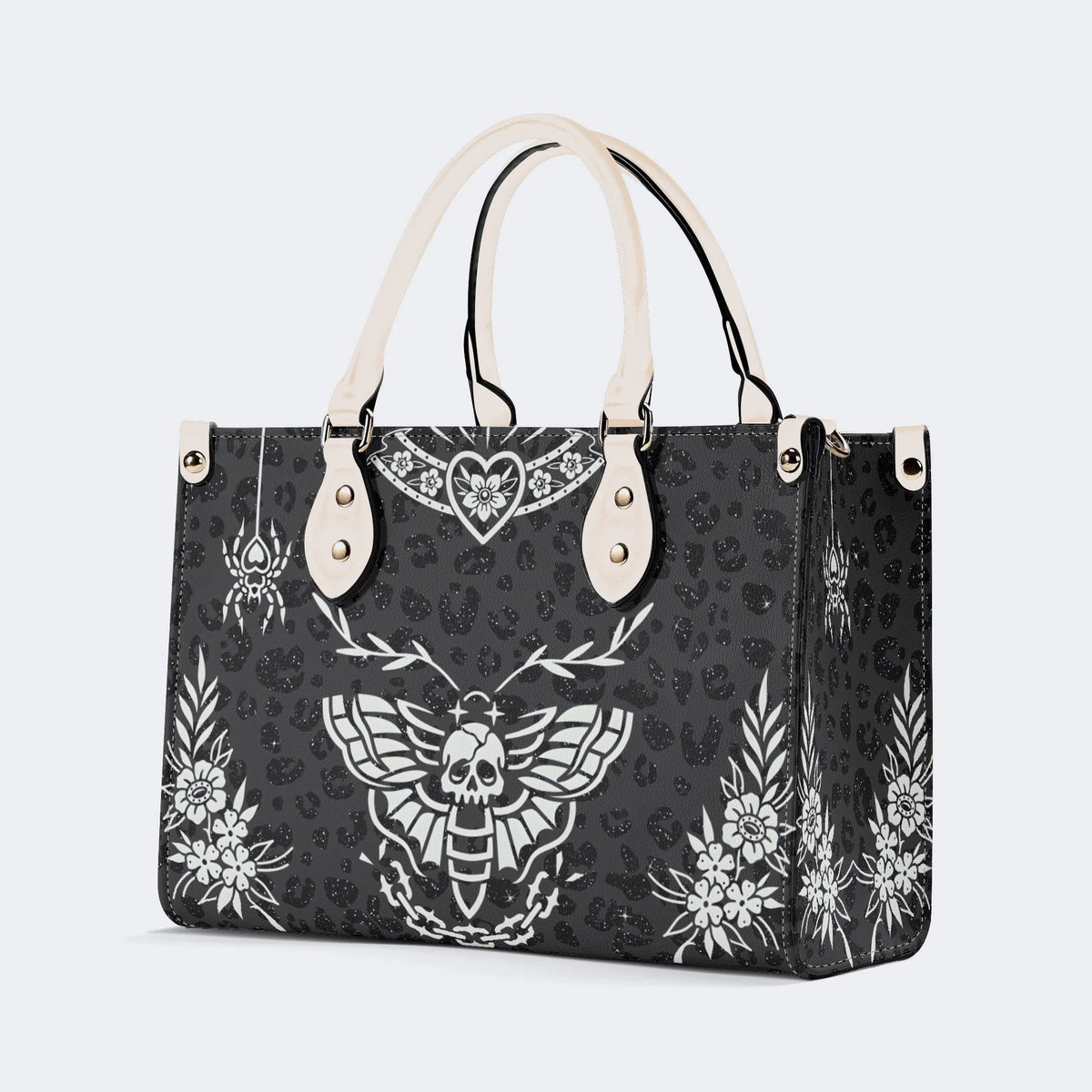 Classic Death Moth Vintage Print - Leather Handbag
