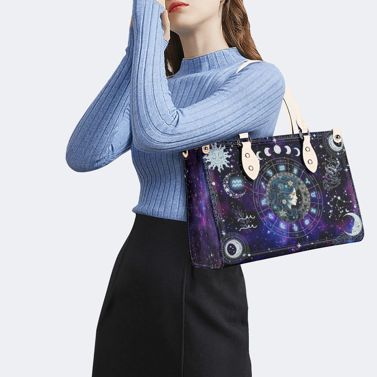 Aquarius Starry Sky - Leather Handbag