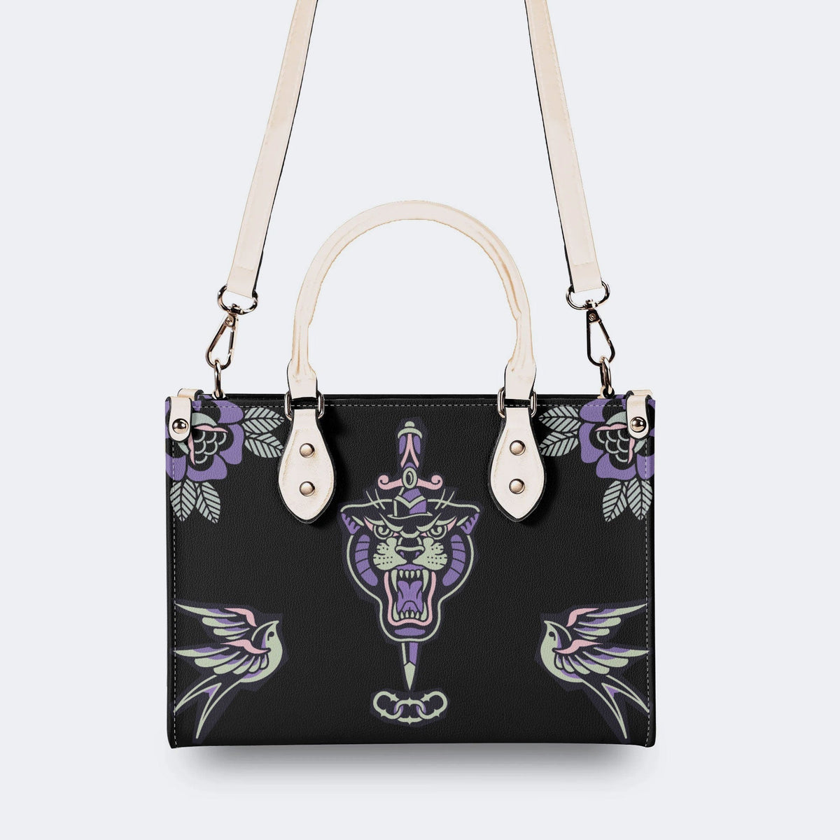 Unisex Tiger Print - Leather Handbag