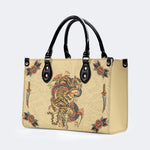 Traditional Tiger and Dragon Print - Leather Handbag