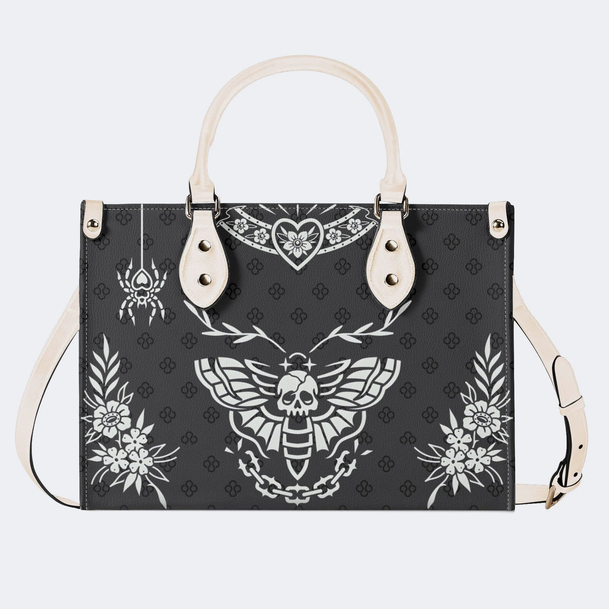 Classic Death Moth Vintage Print - Leather Handbag