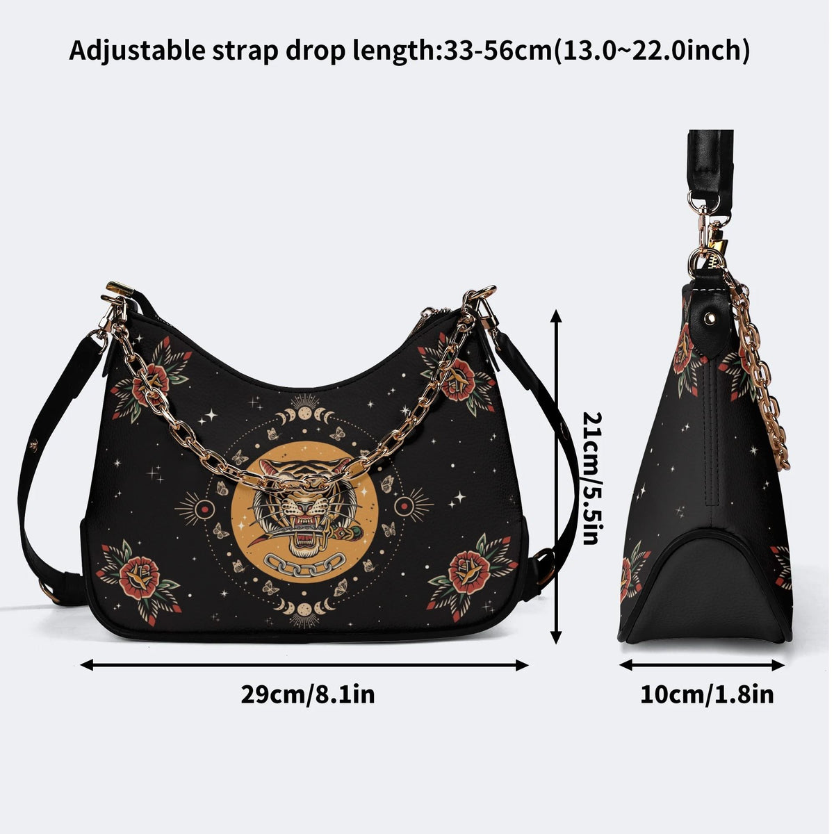 Vintage Tiger And Moth Print - Leather Crossbody Bag