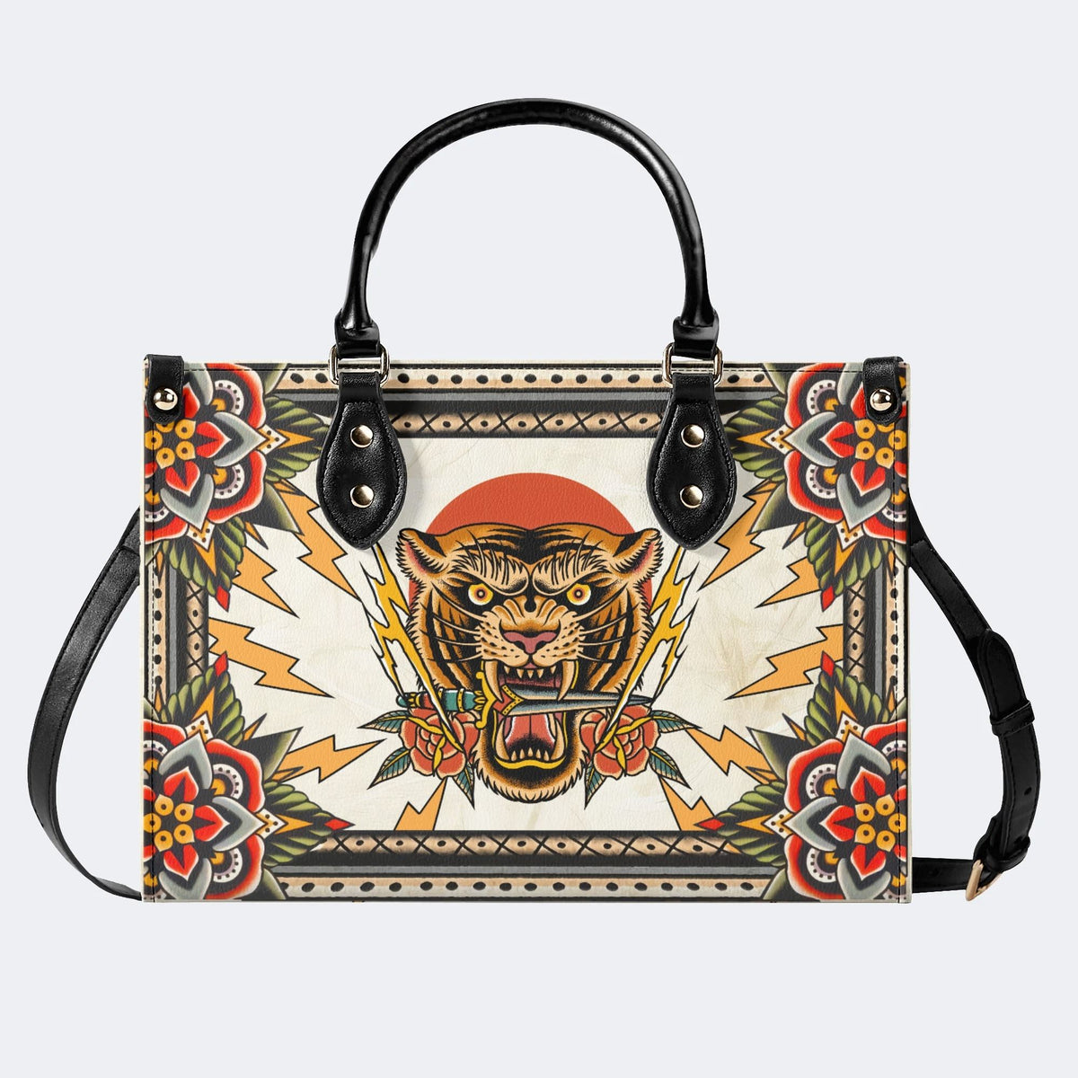 Tiger Holding Sword - Leather Handbag