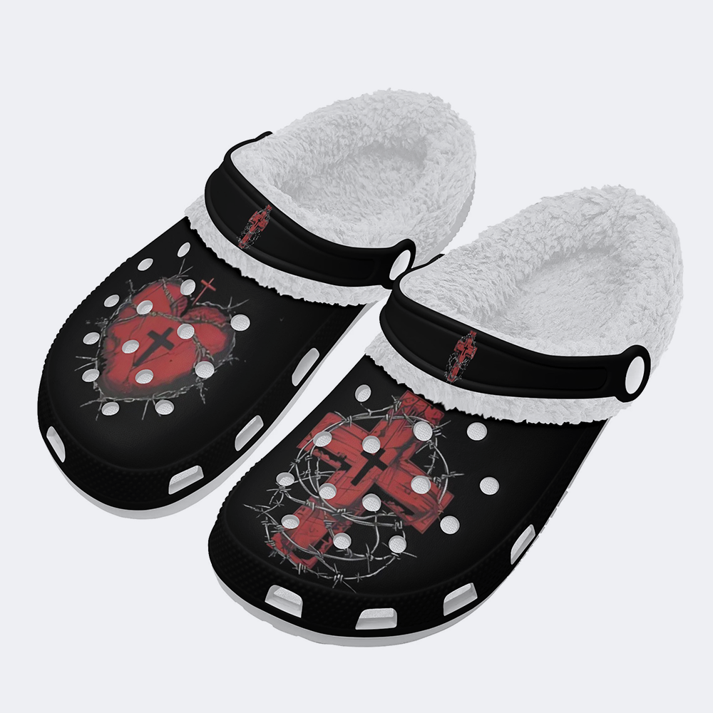 Heart Print - Fur Lined Slippers/Sandals