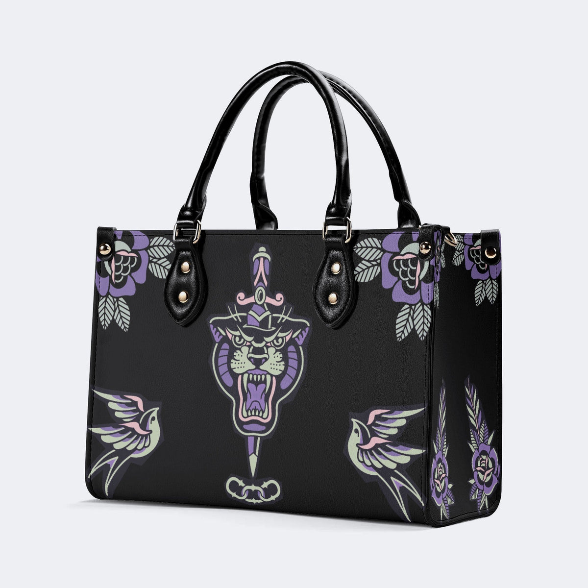 Unisex Tiger Print - Leather Handbag