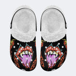 Horror Devil's Mouth Print - Fur Lined Slippers/Sandals