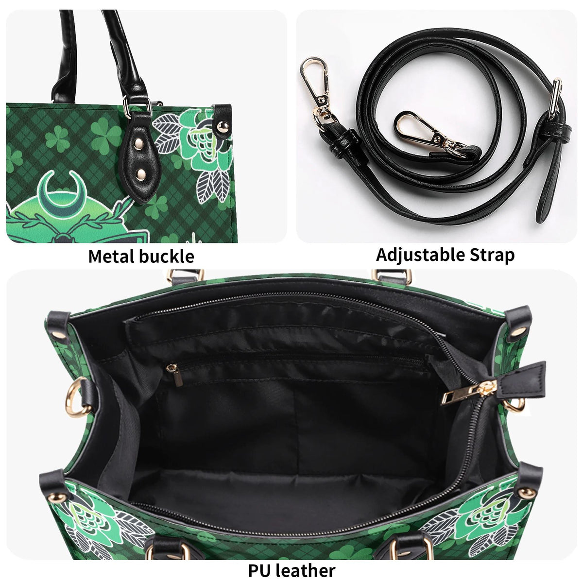 Green Plaid Death Moth - Leather Handbag