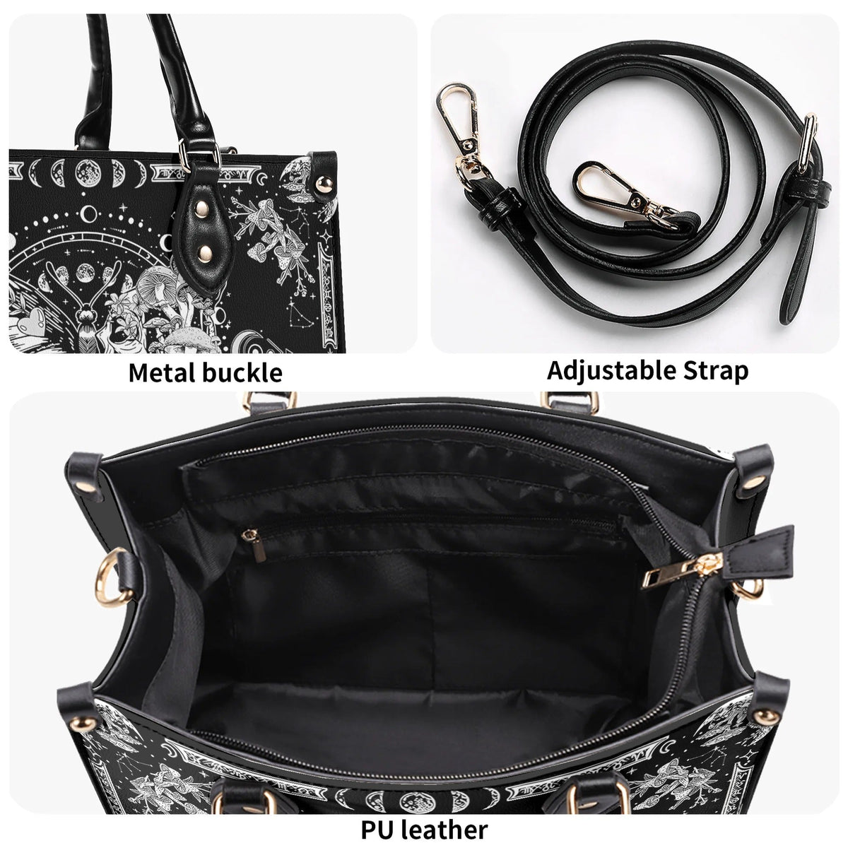 Tarot Skull Butterfly Print - Leather Handbag