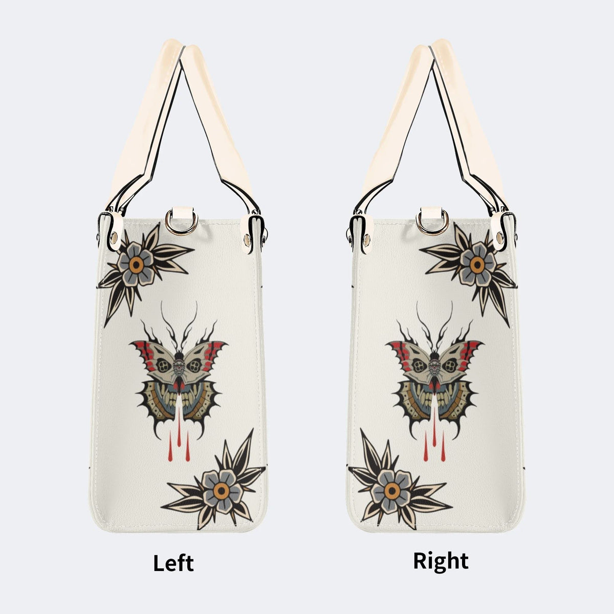 Death Moth And Flowers - Leather Handbag