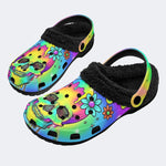 Colorful Skull Print - Fur Lined Slippers/Sandals