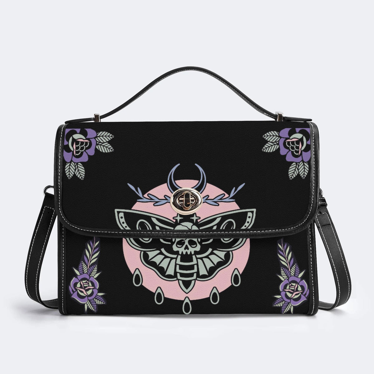 Death Moth Vintage Print - Leather Satchel Bag