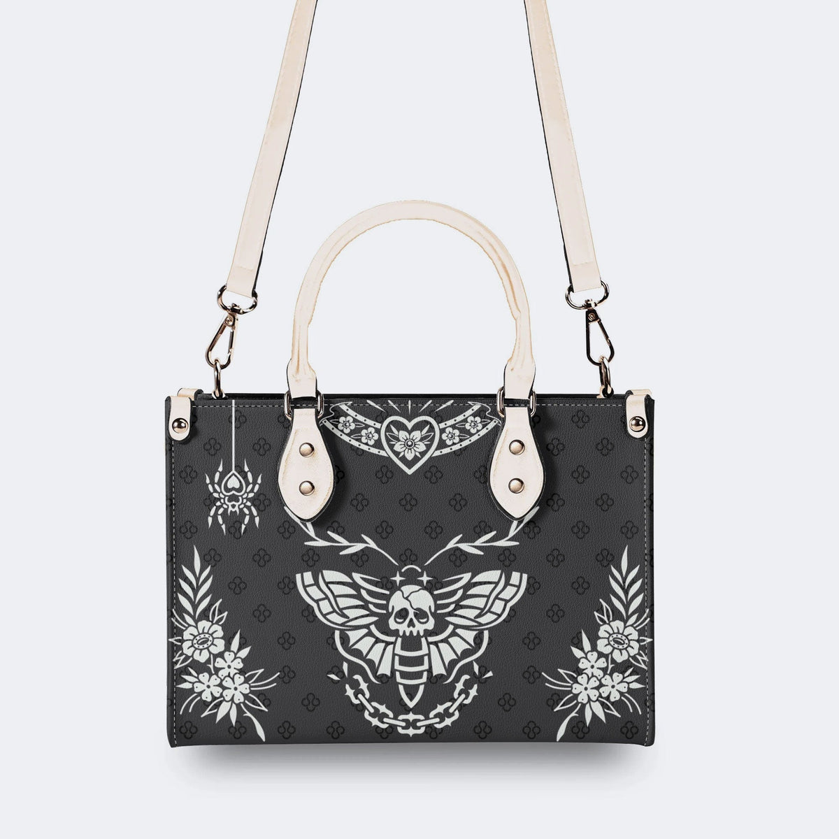Classic Death Moth Vintage Print - Leather Handbag