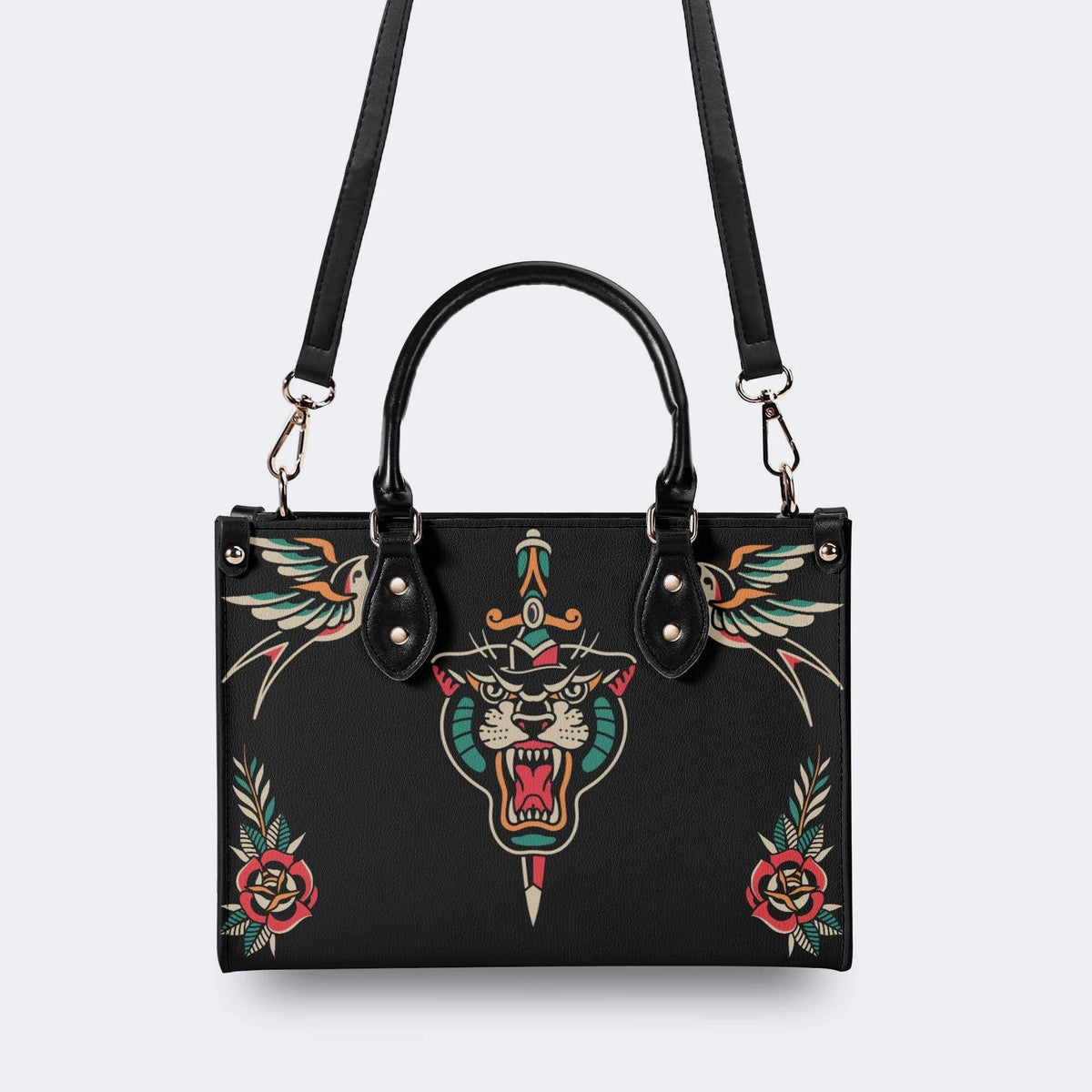 Unisex Tiger Print - Leather Handbag
