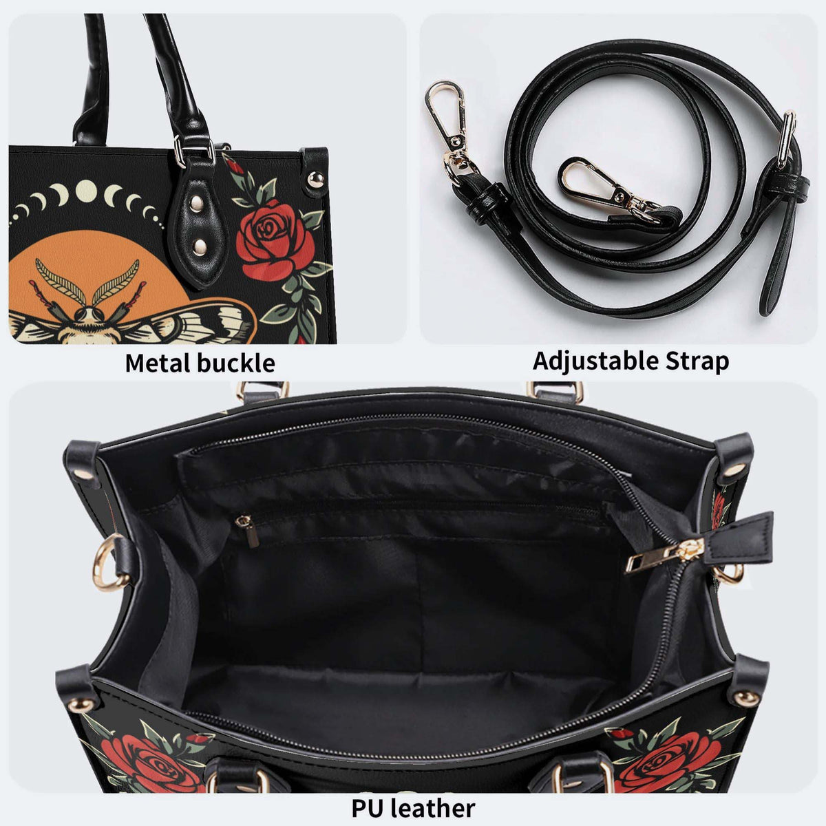 Rose Death Moth Art Print - Leather Handbag