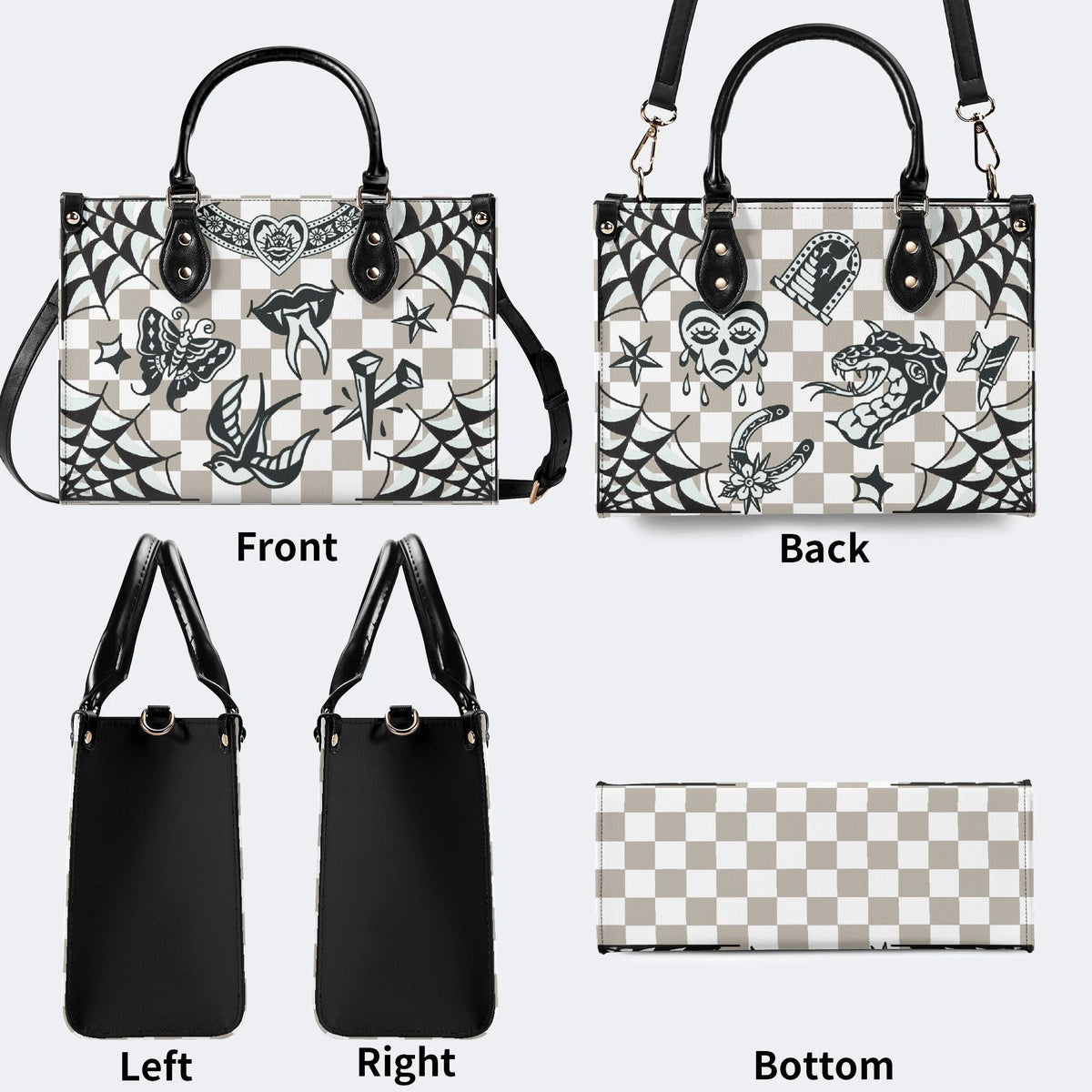 Gothic Tattoo Print - Leather Handbag
