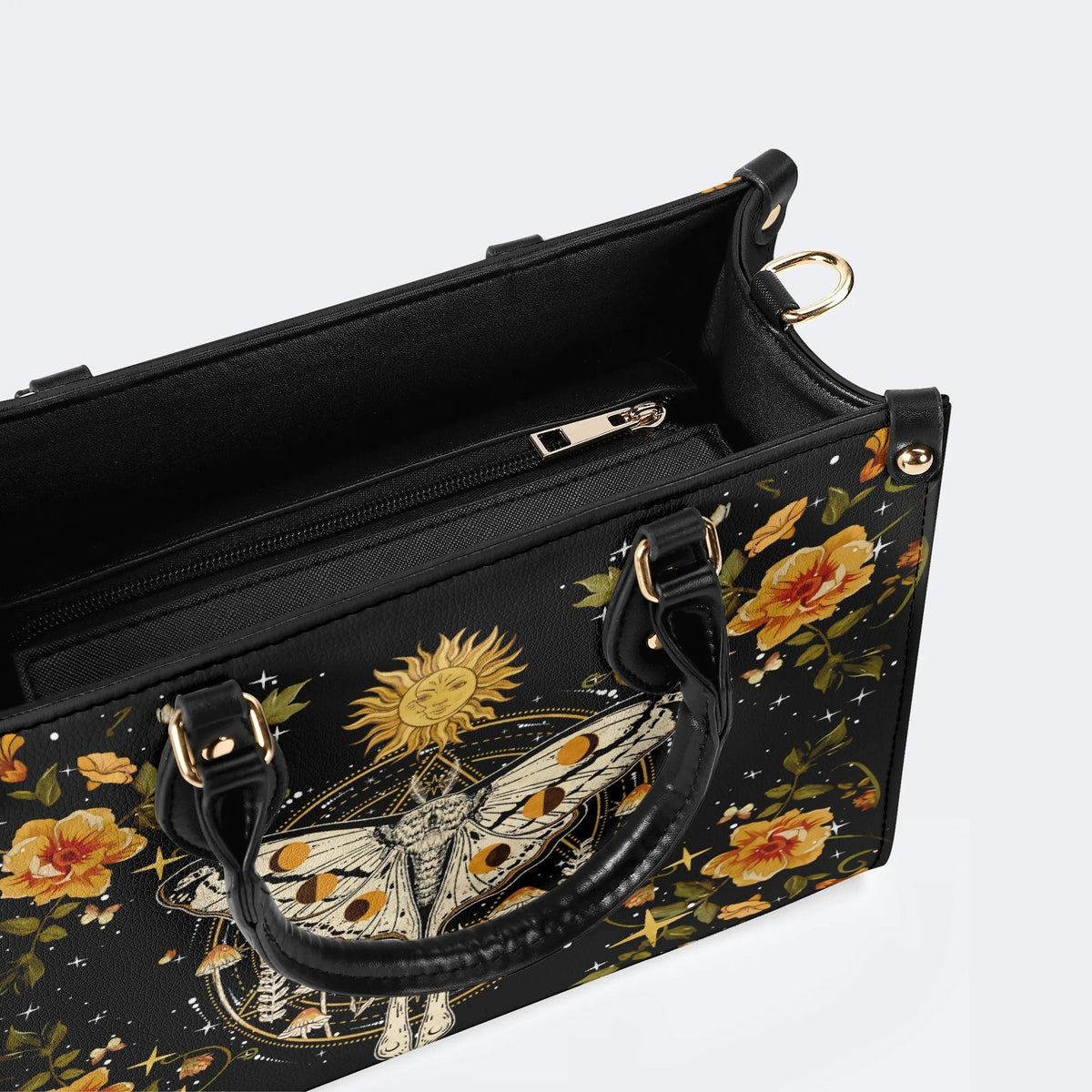 Sun And Moth Print - Leather Handbag
