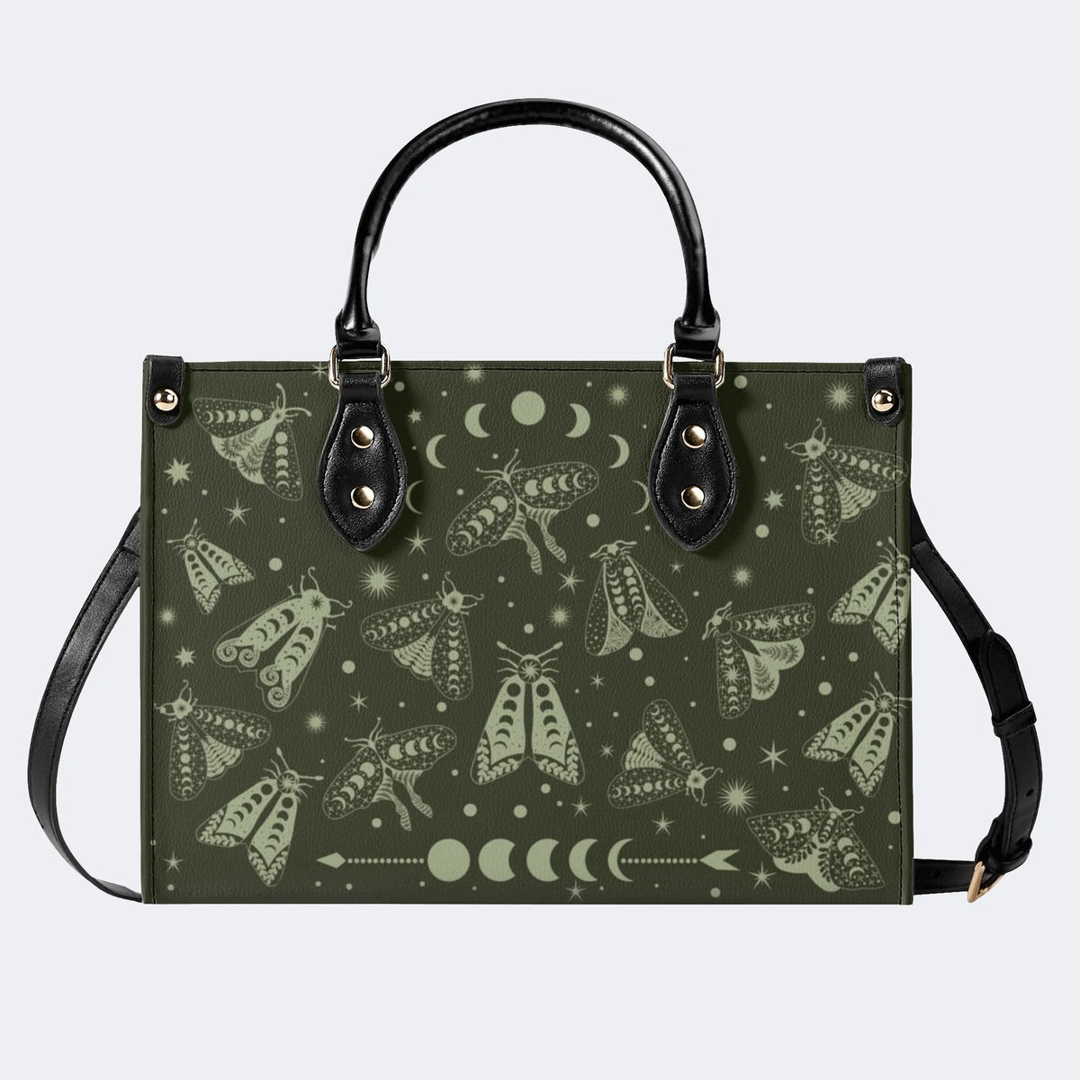 Moths In The Night Sky - Leather Handbag