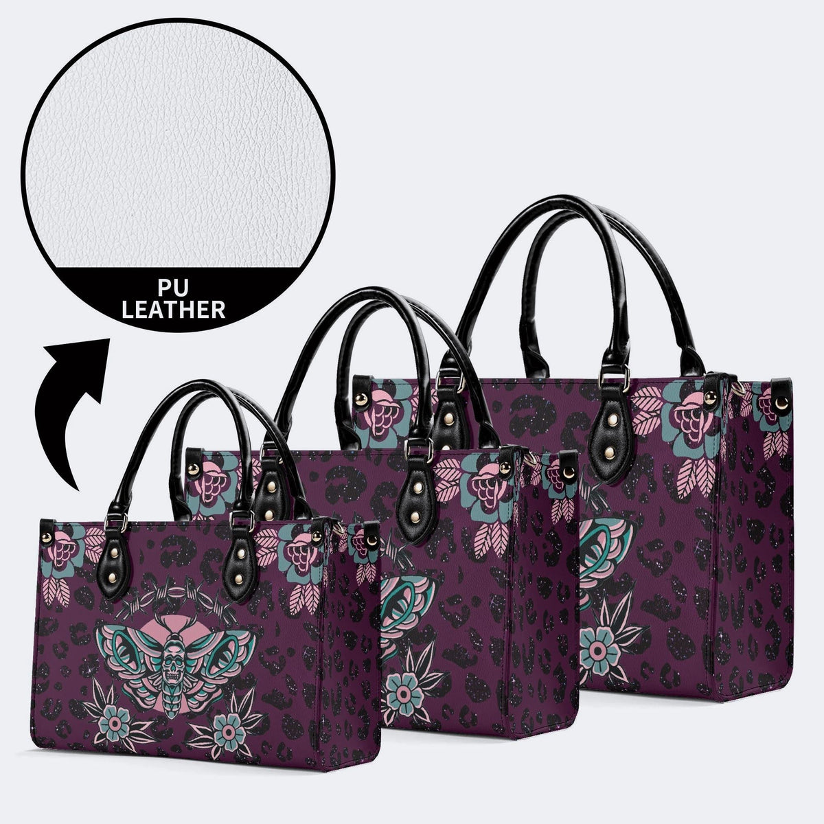 Death Moth Vintage Print - Leather Handbag