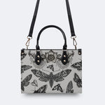 Vintage Moth And Black Lace Print - Leather Handbag