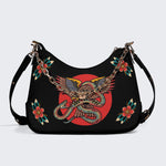 Vintage Eagle & Snake Print - Leather Crossbody Bag