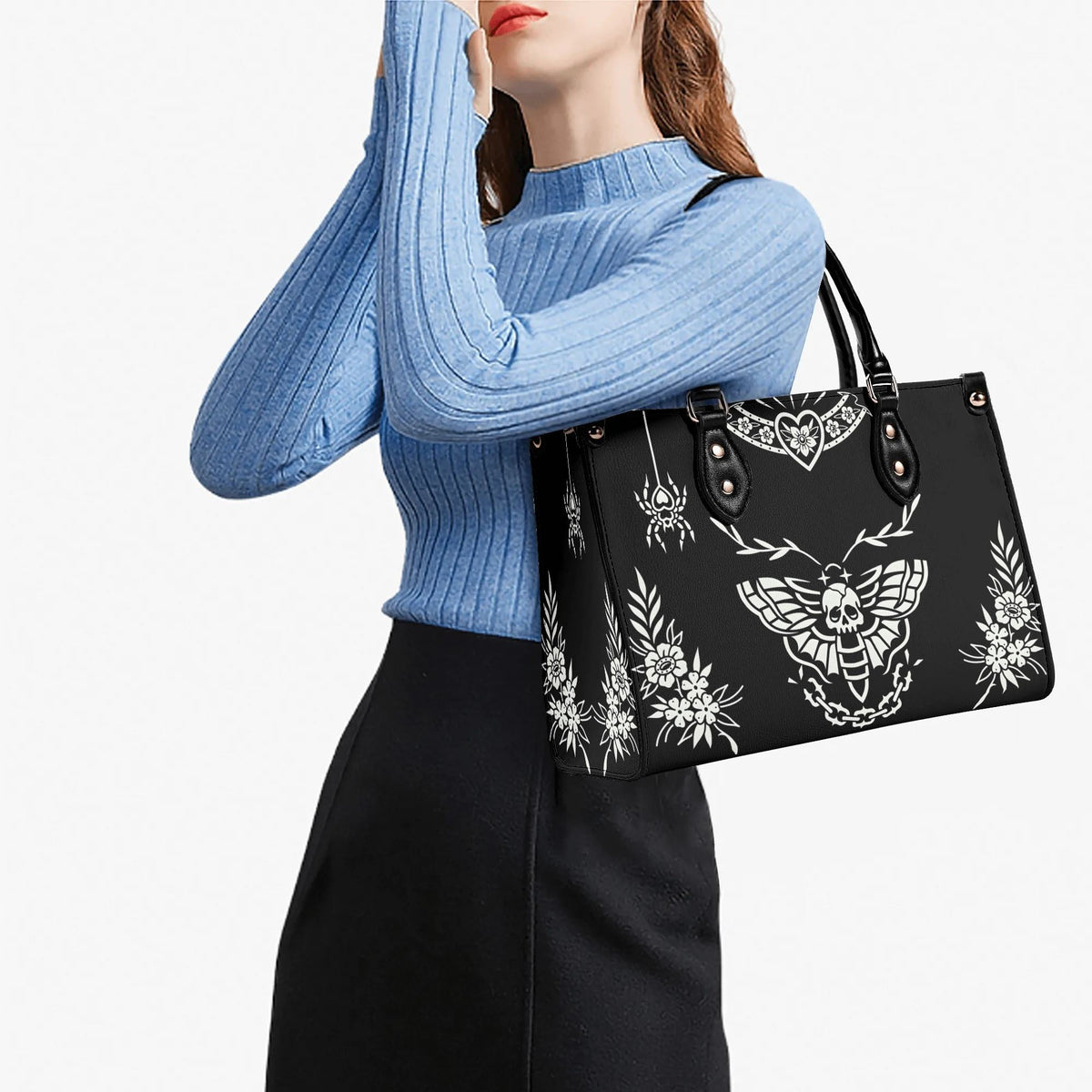 Death Moth Vintage Print - Leather Handbag