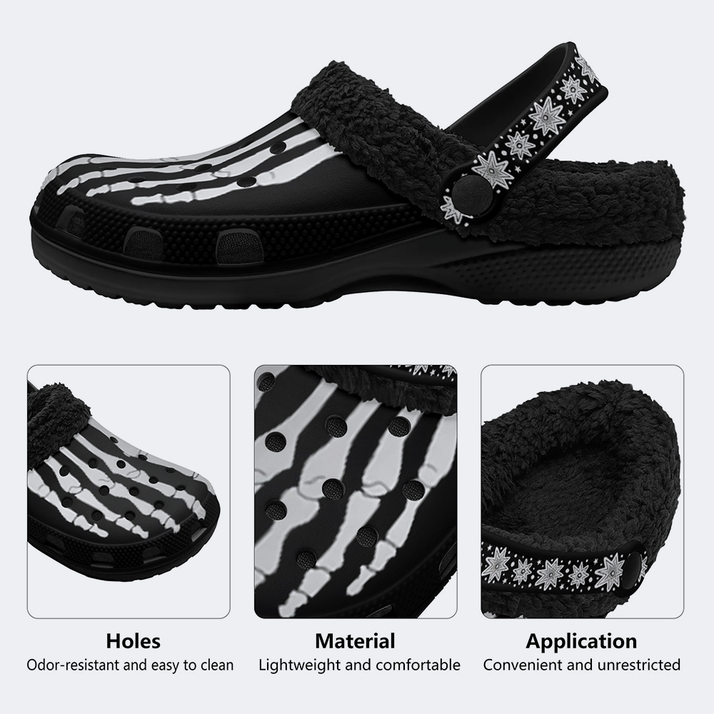 Skeleton Toes Skull Print - Fur Lined Slippers/Sandals
